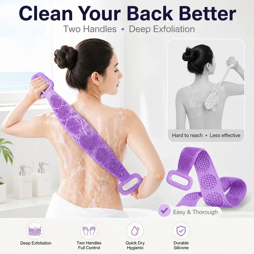 Double-Sided Silicone Back Scrubber – Long Exfoliating Bath Brush🛁