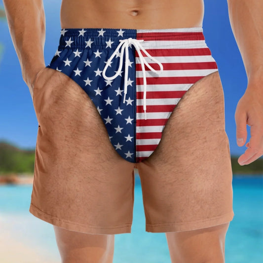 🇺🇸 Funny Patriotic Men Swim Trunks -Chill Summer Beach Shorts 🏖️