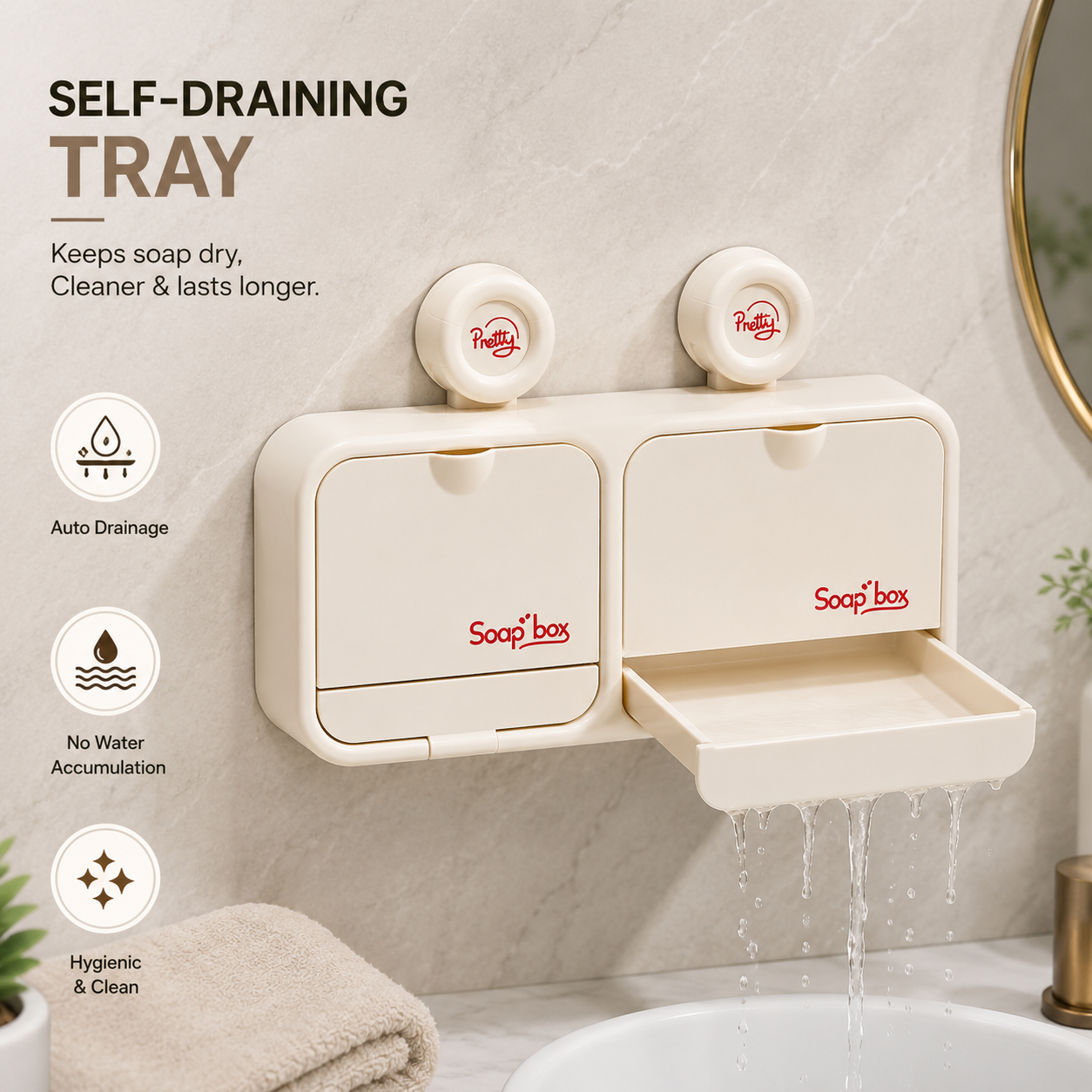 Wall Mounted No-Drill Self-Draining Soap Holder