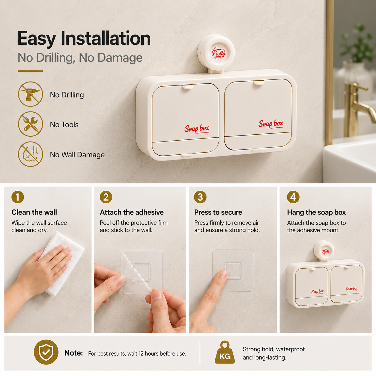 Wall Mounted No-Drill Self-Draining Soap Holder