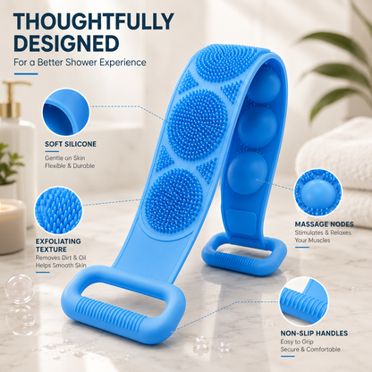 Double-Sided Silicone Back Scrubber – Long Exfoliating Bath Brush🛁