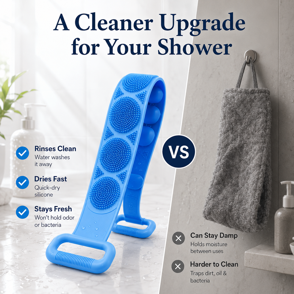 Double-Sided Silicone Back Scrubber – Long Exfoliating Bath Brush🛁