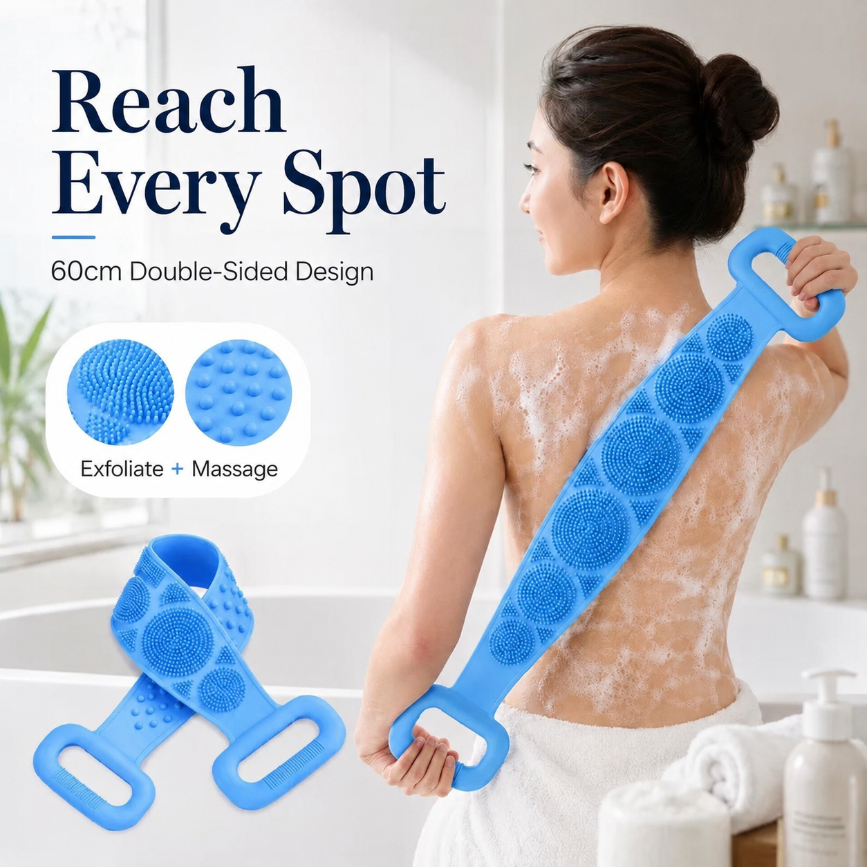 Double-Sided Silicone Back Scrubber – Long Exfoliating Bath Brush🛁