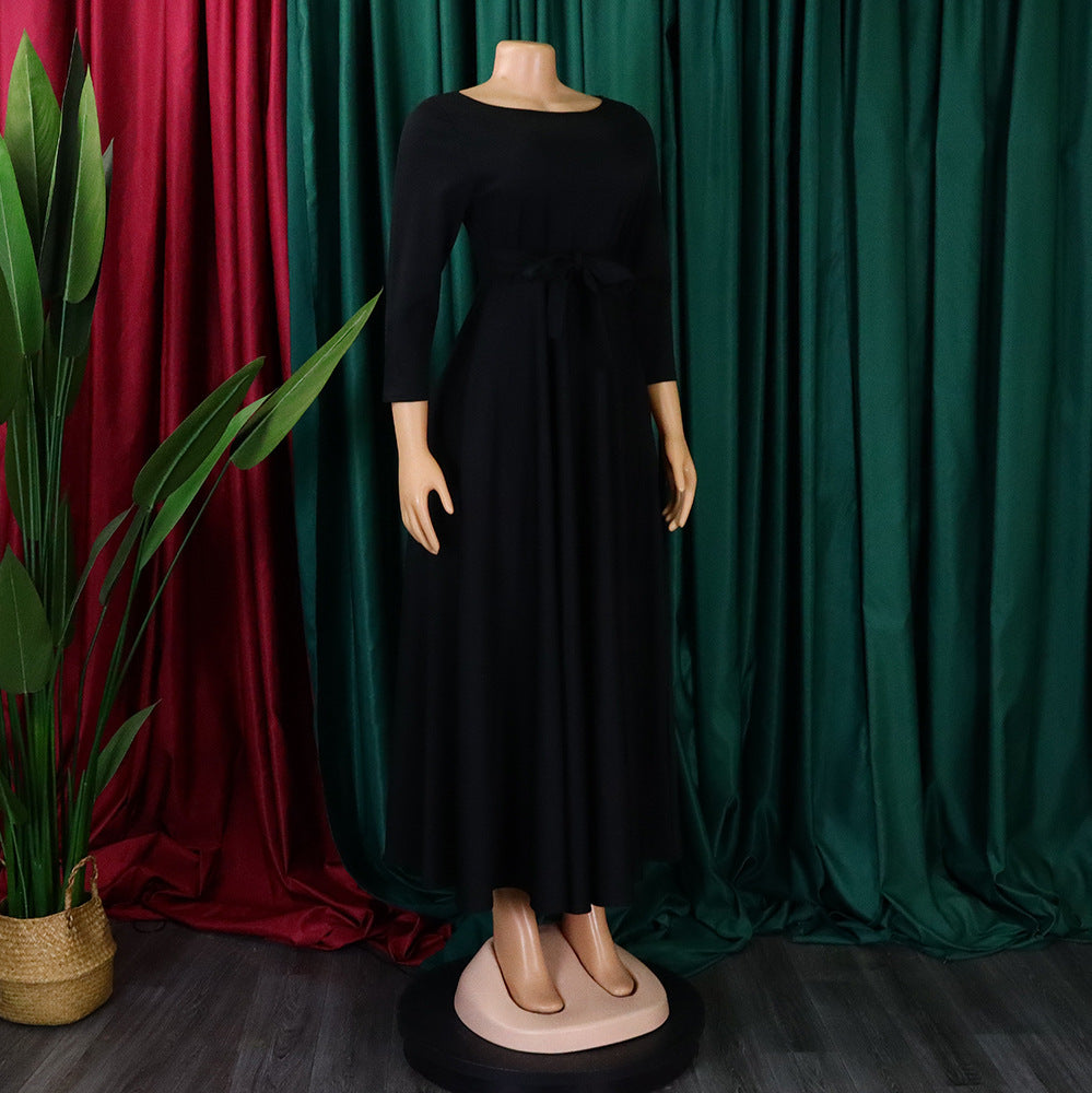 Simple Tie-Waist Plus Size Dress