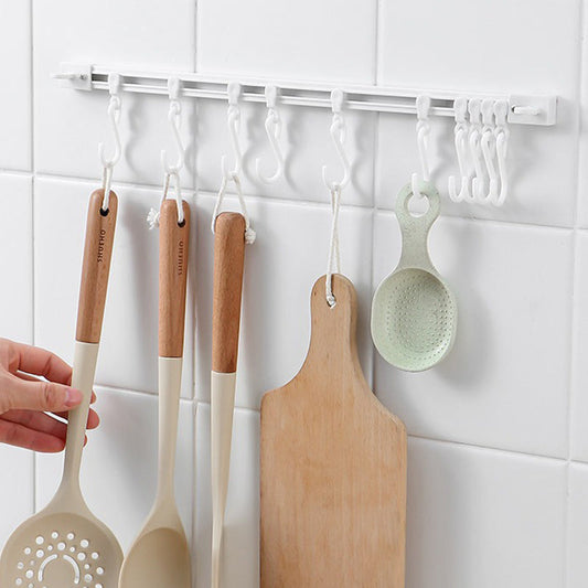 🔥 That Dead Space Behind Your Cabinet Door? No-Drill Slidable Track Hooks – 40cm Track + 10 Sliding Hooks, Peel-Stick in 10 Sec, Holds 35 lbs 🍳